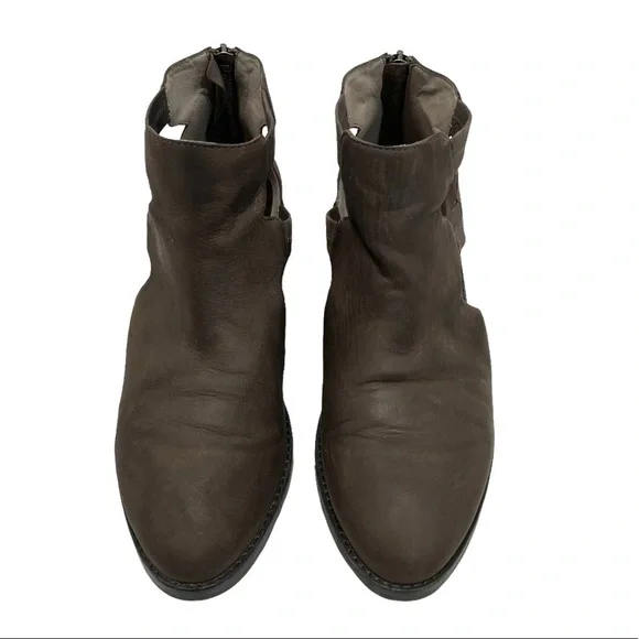 Eileen Fisher Vanda Tumbled Nubuck Leather Dark Gray Cut Out Booties - Picture 4 of 14